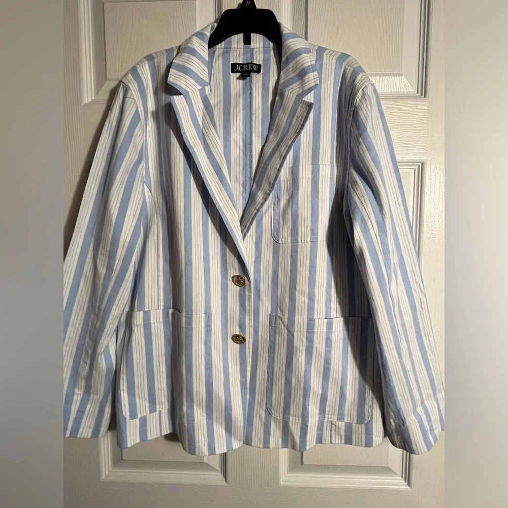J. Crew Linen Striped Blue & White Blazer Jacket S